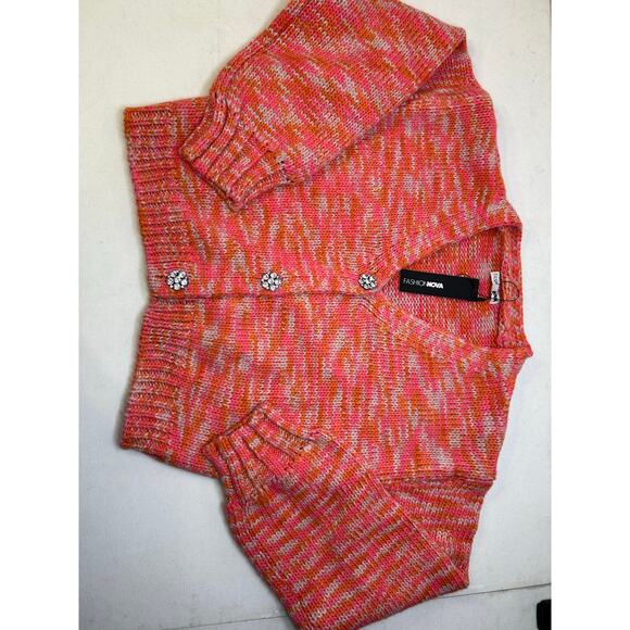Fashion Nova Shine On Jewel Button Cardigan - Pink/combo NWT SIZE L - Picture 4 of 7